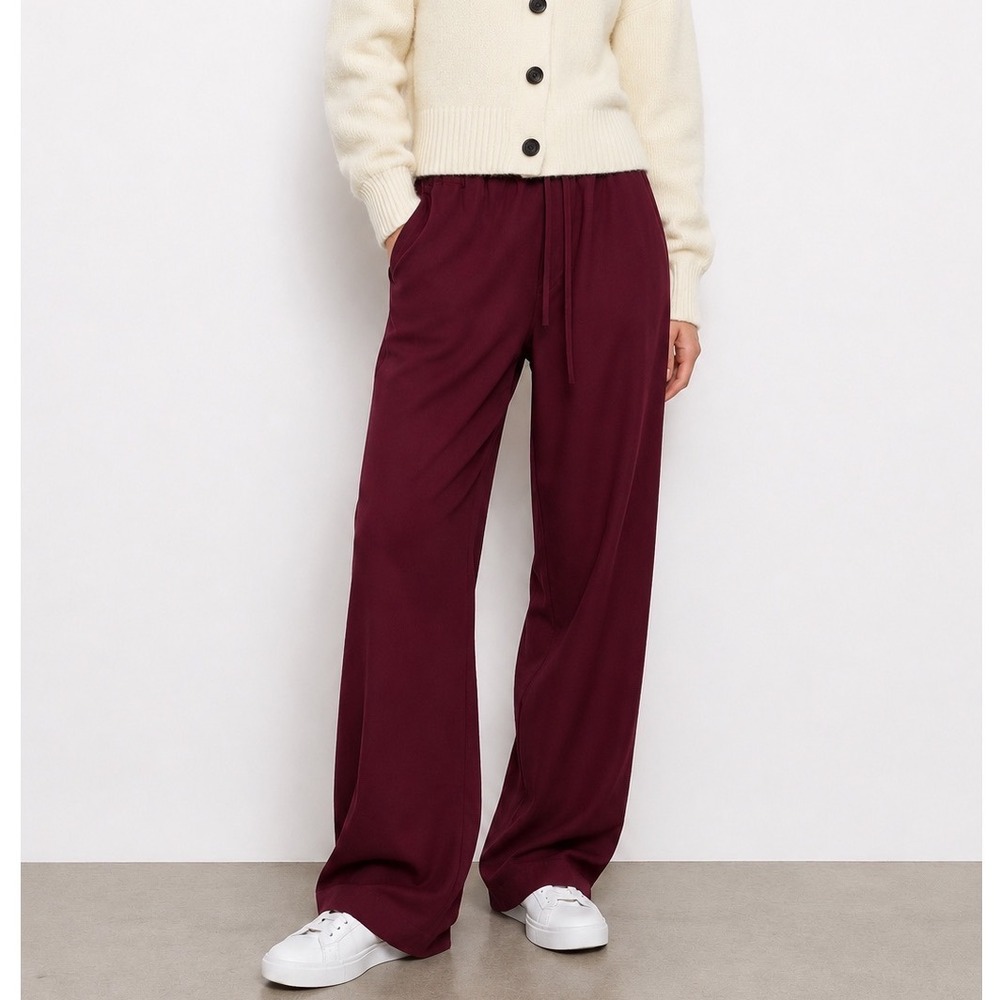 AMI Alexandre Mattiussi Palazzo Pants Women's XL Burgundy‎ Chic Luxe New